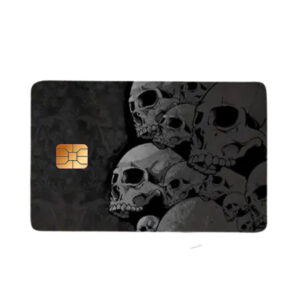 Stoere Zwarte Bankpas sticker – Donker Design met Schedels